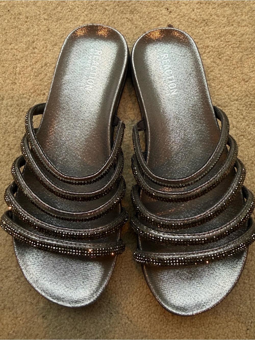 Kenneth Cole Reaction Metallic Silver Beaded Slide Sandals